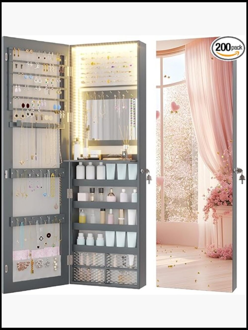 Led Full Length Mirror Jewelry Armoire Wall Mount Large Capacity Lockable